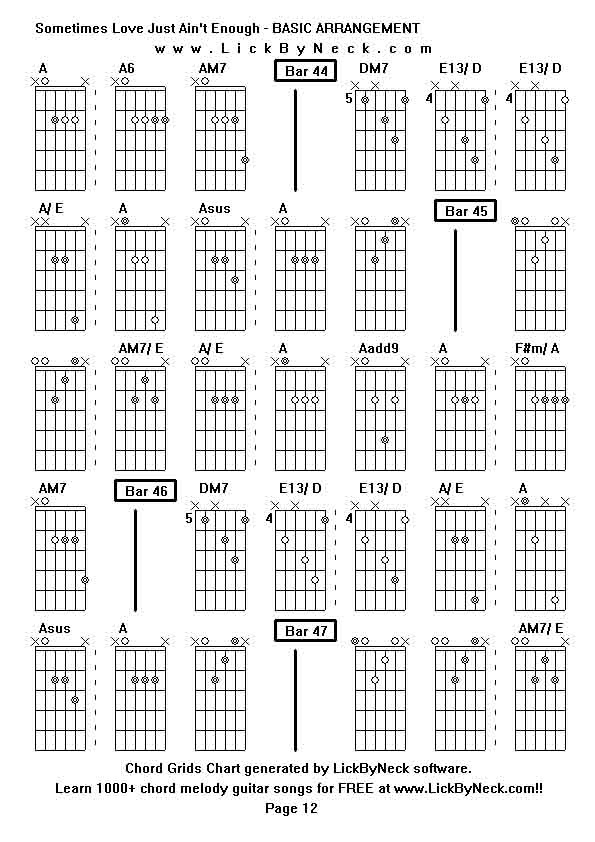 Chord Grids Chart of chord melody fingerstyle guitar song-Sometimes Love Just Ain't Enough - BASIC ARRANGEMENT,generated by LickByNeck software.